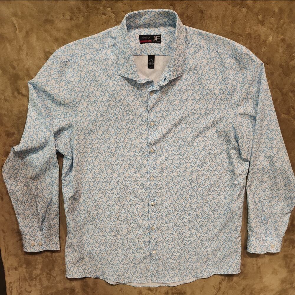 J Ferrar Mens XL PolySpandex Slim Stretch Floral Long Sleeve Button Up Shirt
